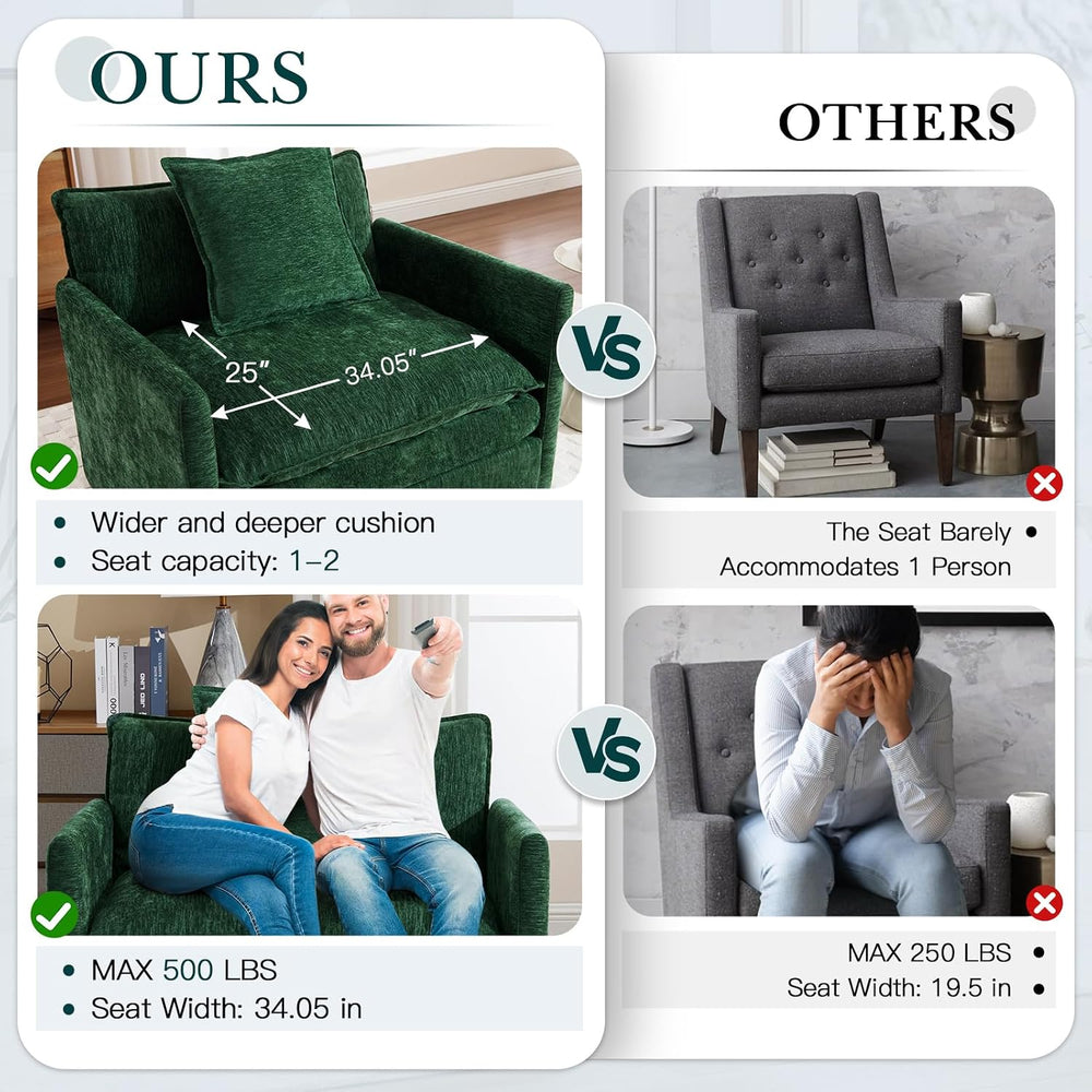 SLEERWAY Oversized Chair with Ottoman Set, Modern Comfy Living Room Chenille ...