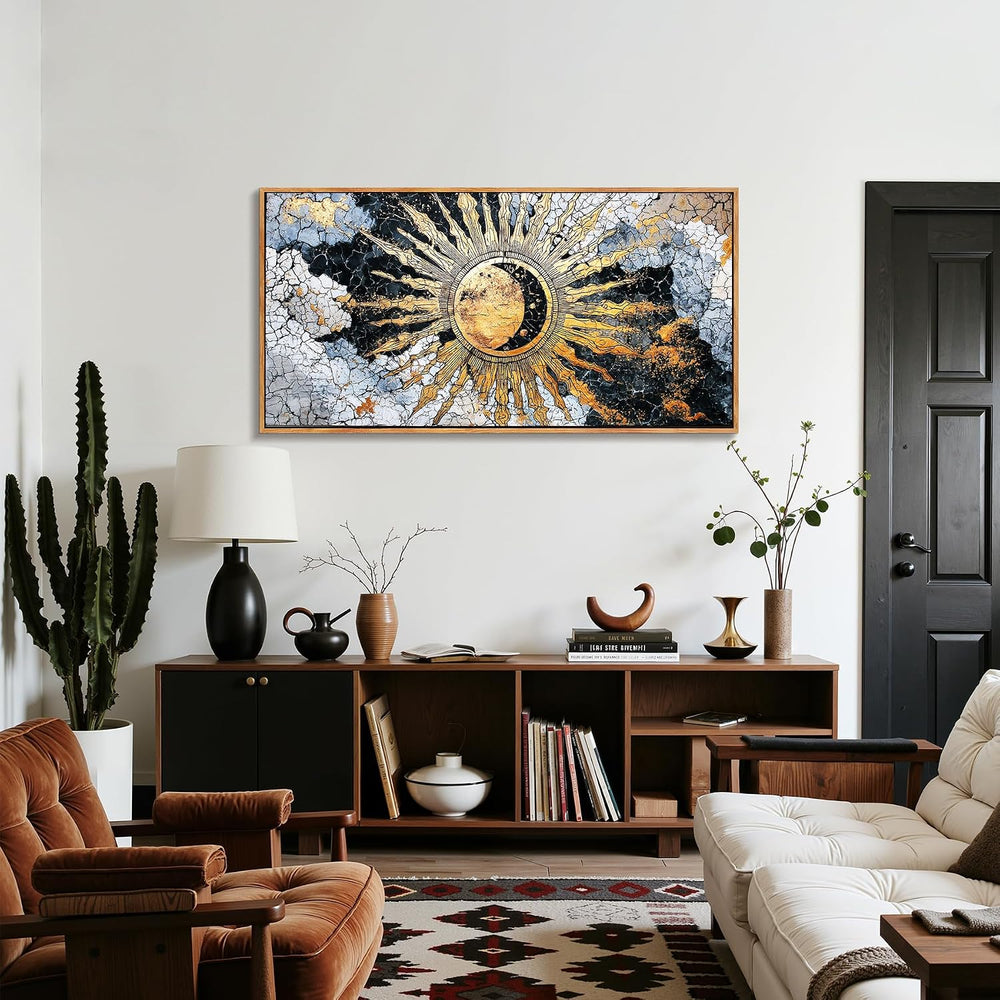 imjiayu Gold Sun Large Framed Wall Art Boho Celestial Dark Academia Decor