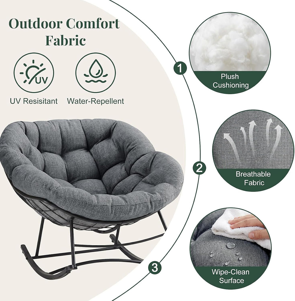 OLIXIS Oversized Rocking Chair, Papasan Chair with 5.5" Thick Cushion