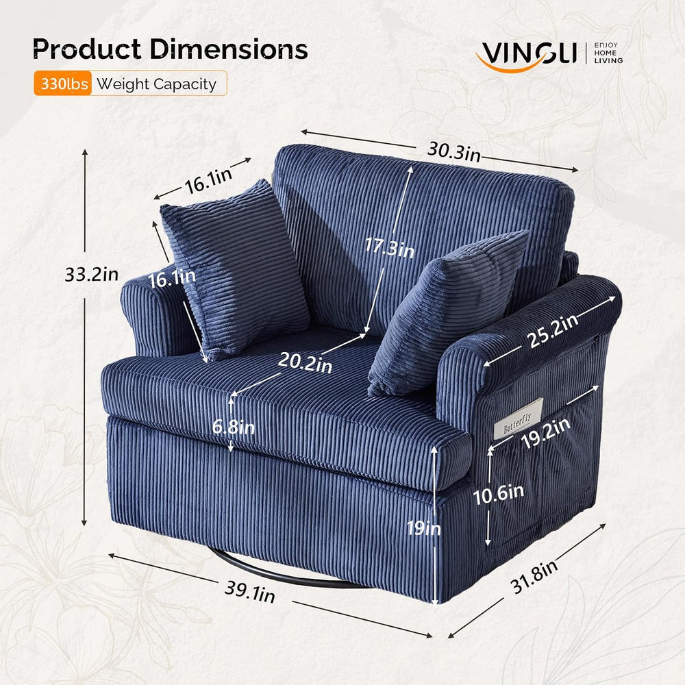 VINGL 39.2" Wide 360° Swivel Accent Armchairs with Pillows Set of 2, Ove...
