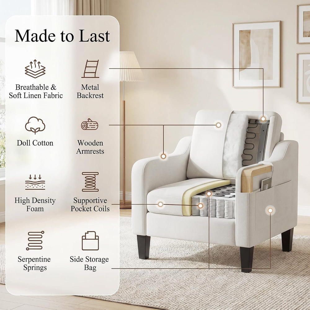 Accent Chair for Living Room, Mid-Century Upholstered Armchair with Foldable ...