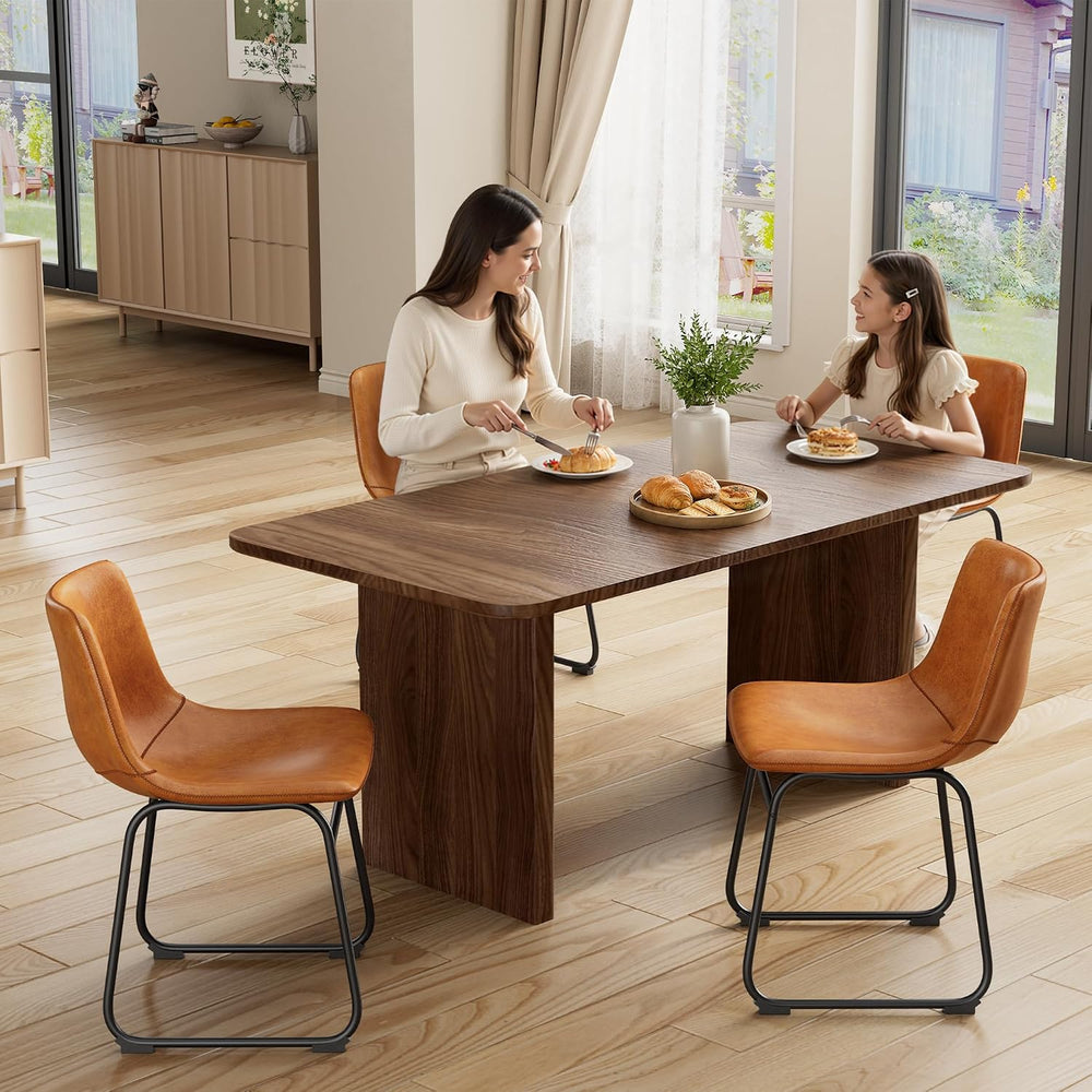 REONEY Dining Chairs Set of 2, 18" PU Leather Dinner Chairs, Brown