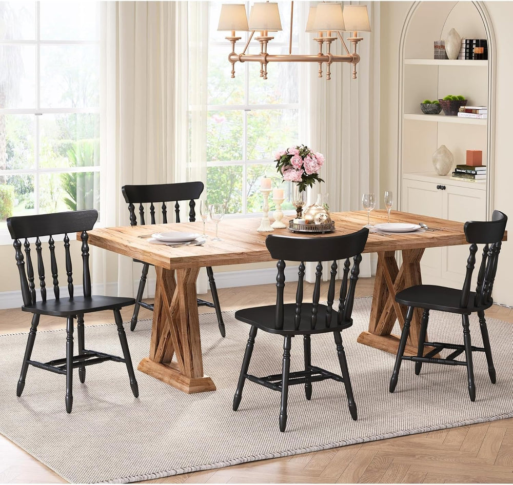 chairus Vintage Black Dining Chairs Set of 2, Farmhouse Windsor Wooden Dining...