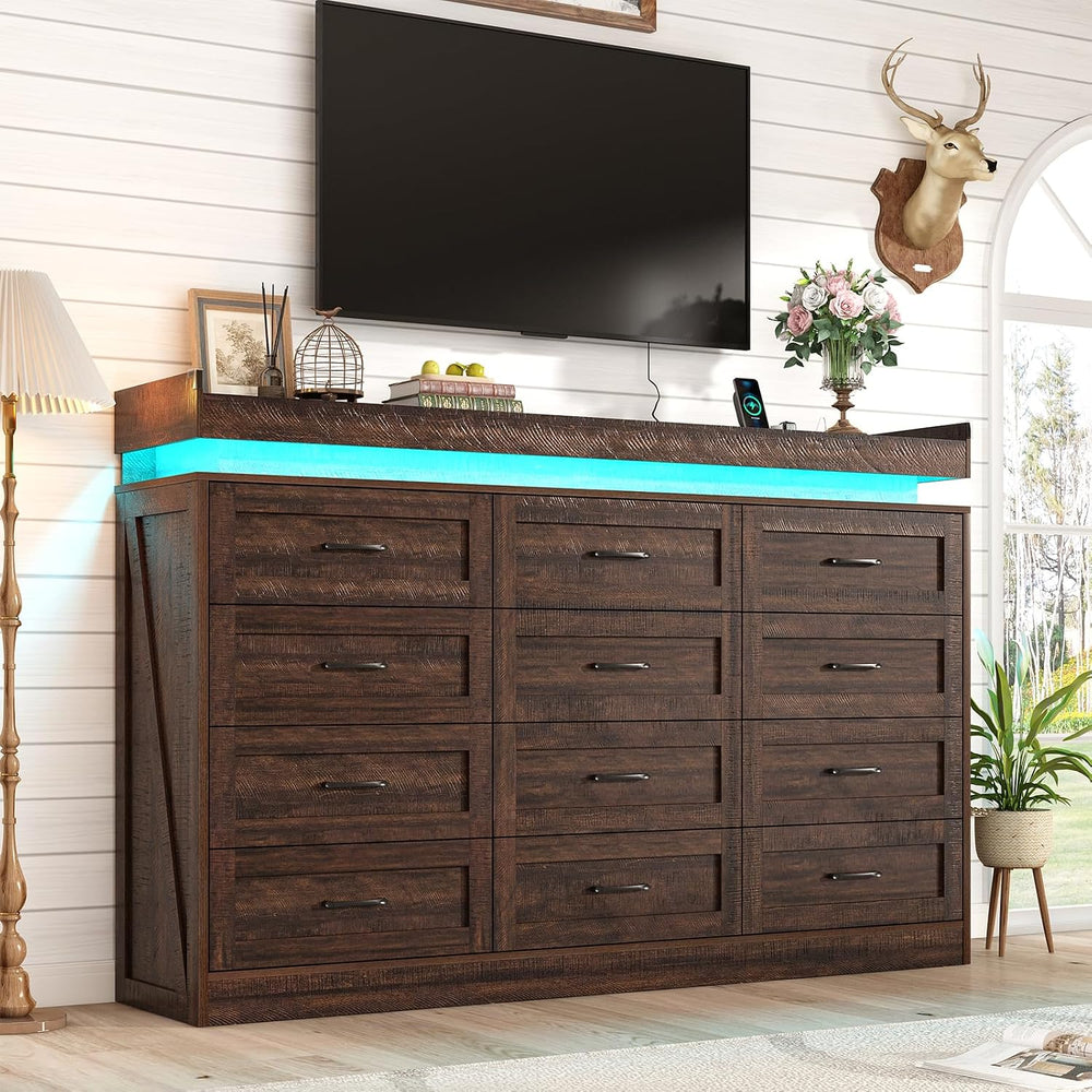 71" Wide 46" Tall Large Farmhouse 12 Drawers Dresser for Bedroom wi...