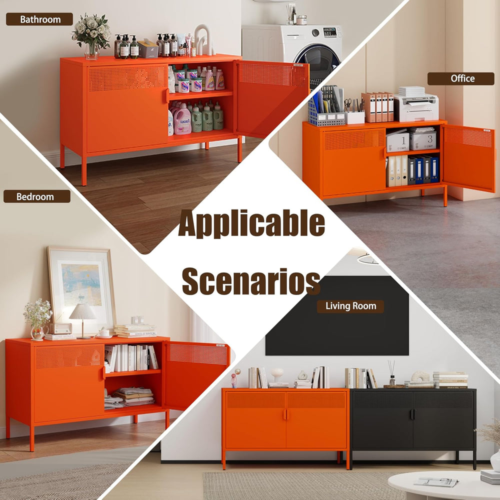 Metal Storage Cabinet with 2 Doors & Adjustable Shelves, Orange