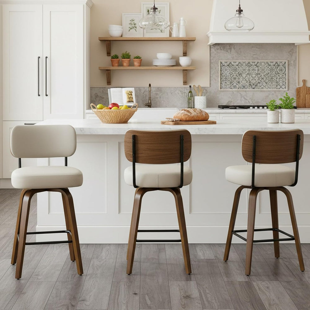 Swivel Bar Stools Set of 2, 30" Bar Height, Beige Grey