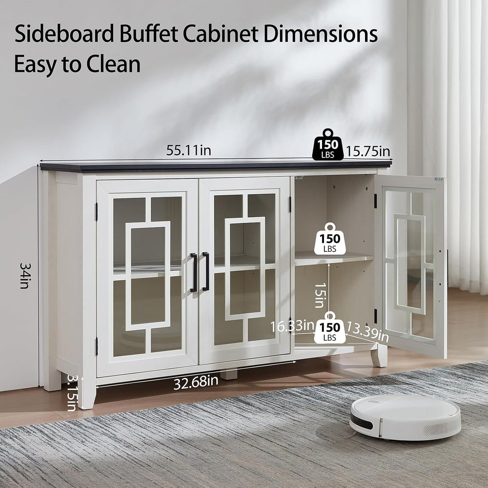 Joaxswe 55" Farmhouse Large Sideboard Buffet Cabinet with Storage, White