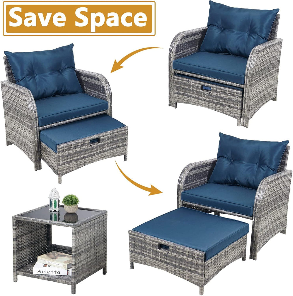 5 Pieces Wicker Outdoor Patio Chairs with Ottomans, All Weather PE Rattan Out...