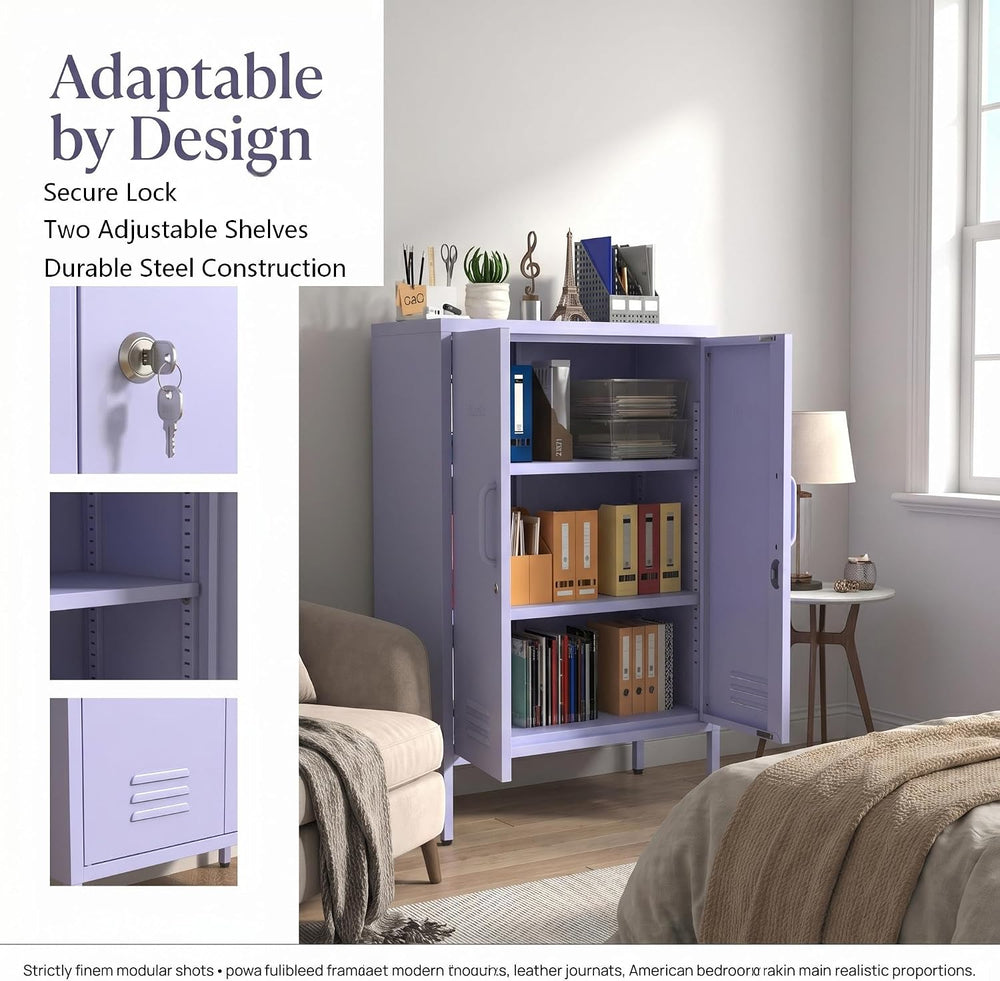 Multipurpose Accent Cabinet Locker, Metal Storage Cabinet with 2 Adjustable S...