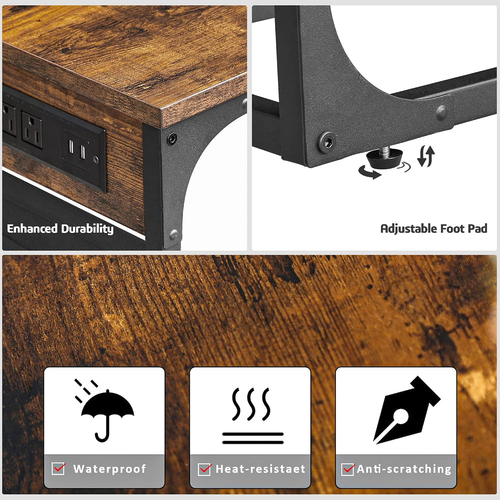 TUTOTAK C Shaped End Table with Charging Station, Side Table for Sofa