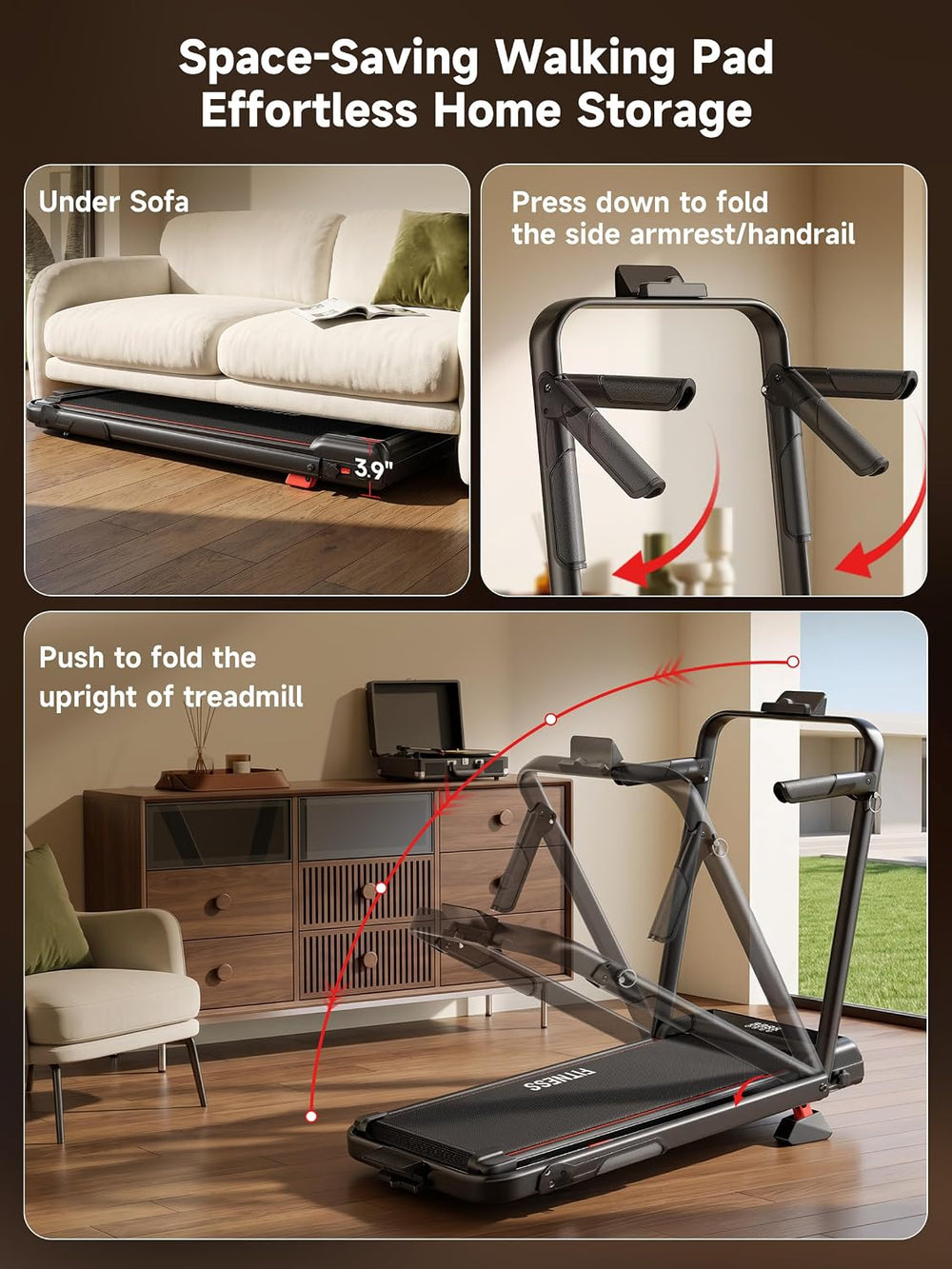 RHYTHM FUN 16% Incline Walking Pad Treadmill with Handles, 6.2MPH, Foldable