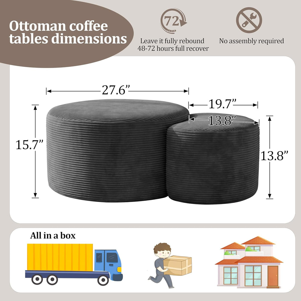 BSHOMGI Boneless Ottoman Nesting Coffee Table Set of 2,Corduroy Soft Foot Res...