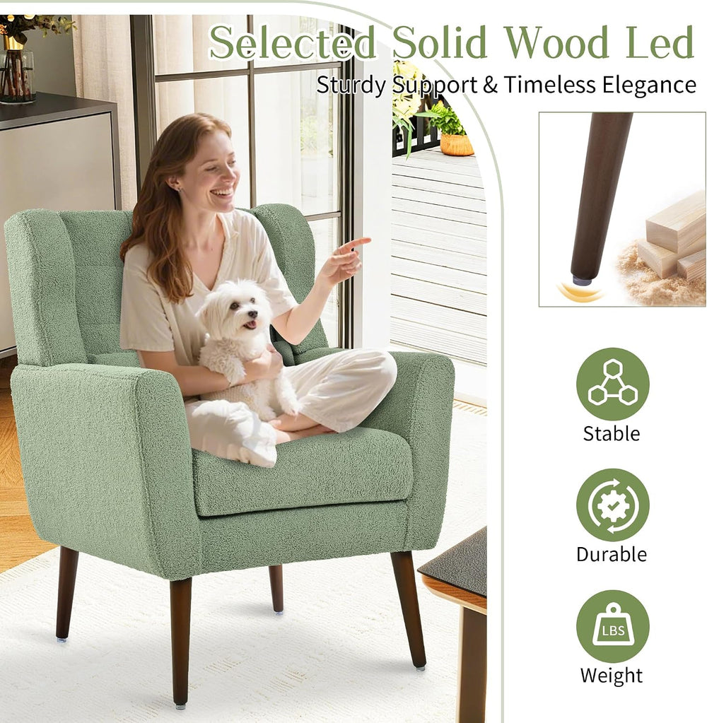 cinkehome Modern Accent Arm Chair Set of 2, Teddy Upholstered Armchair for Li...