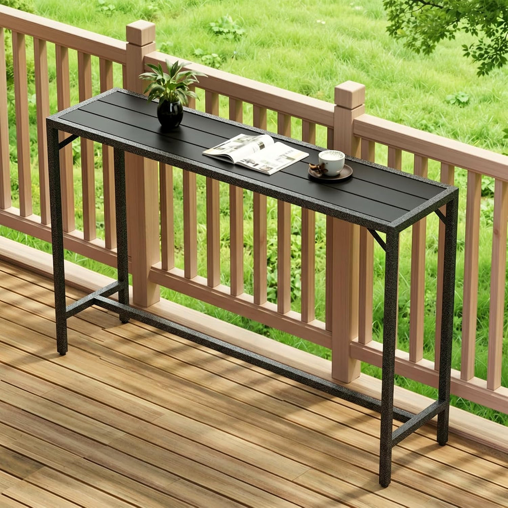 TLSUNNY 55" Patio Bar Table, Sturdy Outdoor Counter Height Table, Black