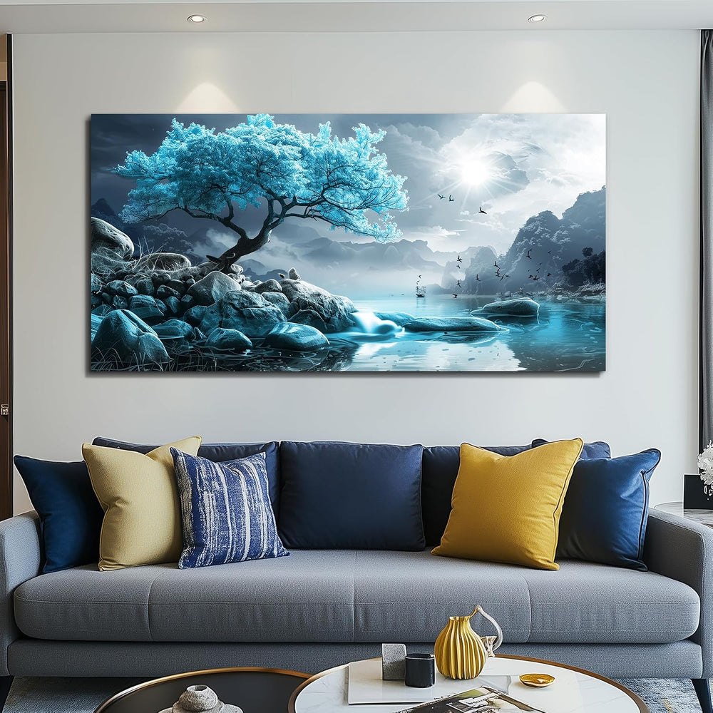 KELIYUAN Large Wall Art For Living Room Canvas Wall Decor Bedroom Blue Tree L...