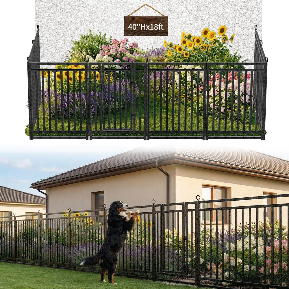 Decorative Garden Fence Metal Dog Fence Outdoor, 40in (H) x 18ft (L), 7 Panel...