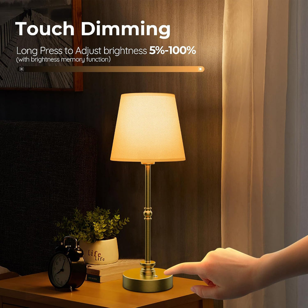 Cordless Rechargeable Table Lamp, Gold, 2 Set