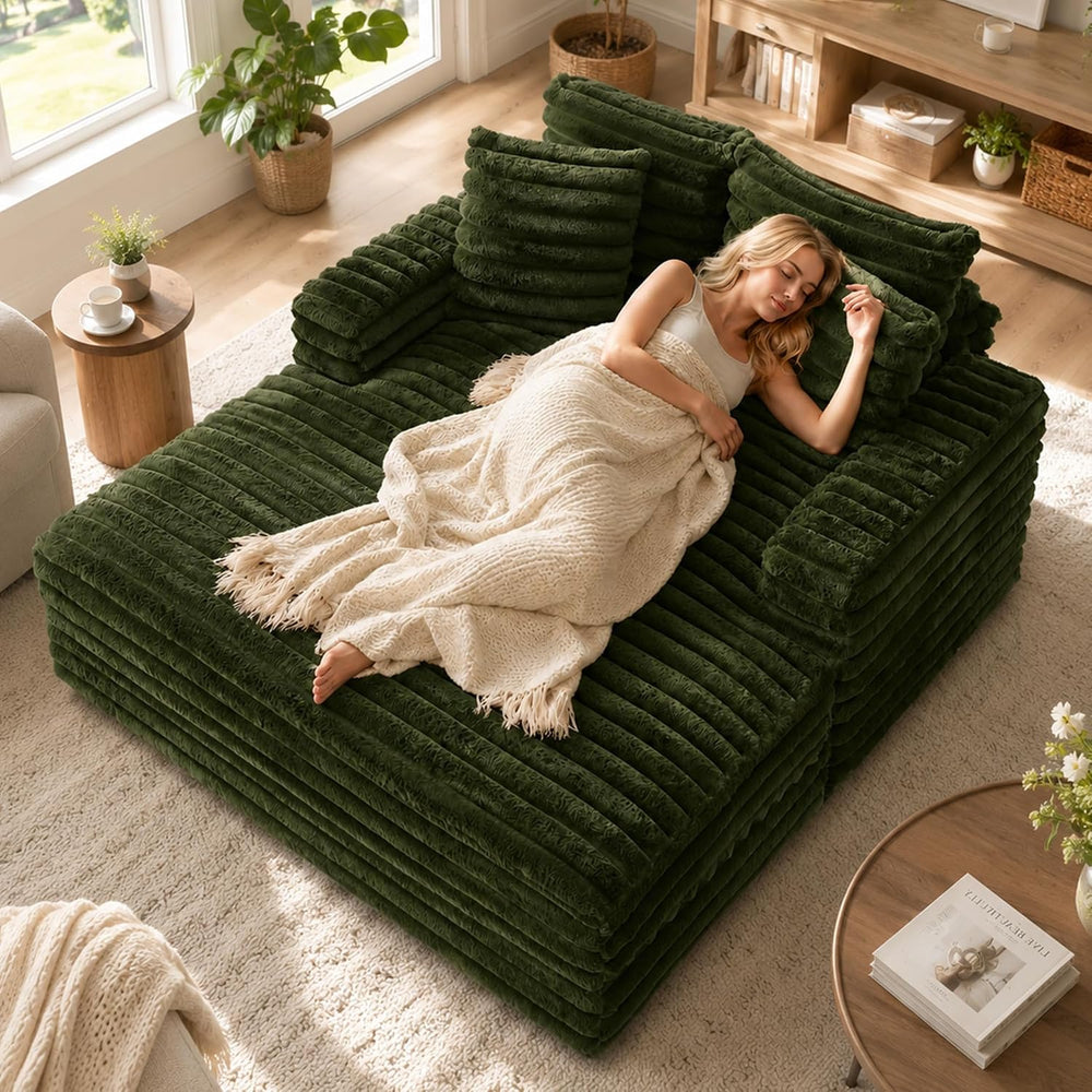 TUNYI Oversized Chaise Lounge Chair Indoor, Faux Fur Upholstered Sofa Bed wit...