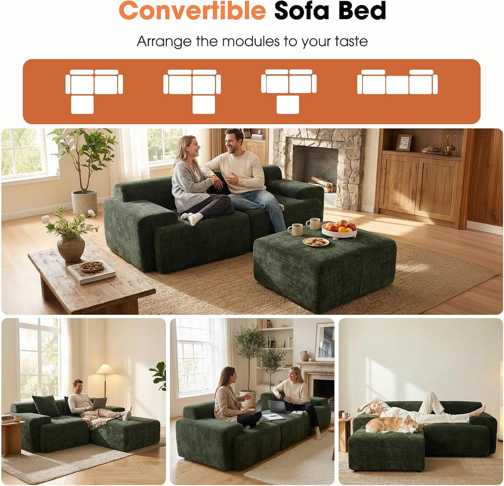 Modular Loveseat Couch with Ottoman, 60" Deep Seat Boneless Sofa
