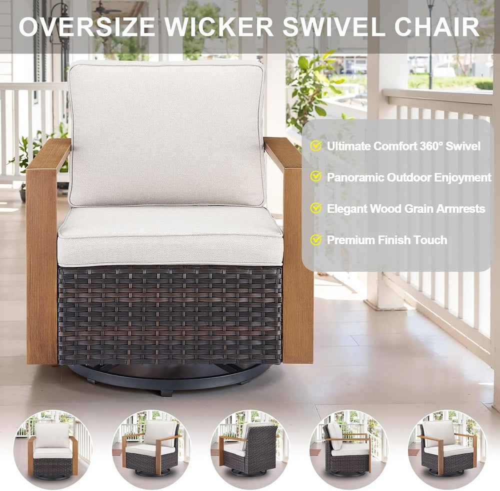 Belord 5 Piece Patio Furniture Set with Swivel Chairs, PE Wicker Patio Sofa S...