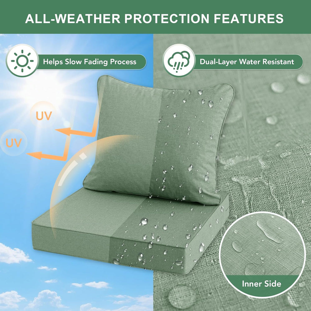 Summsun Outdoor Cushions for Patio Furniture, Faux Linen Water Resistant Back...