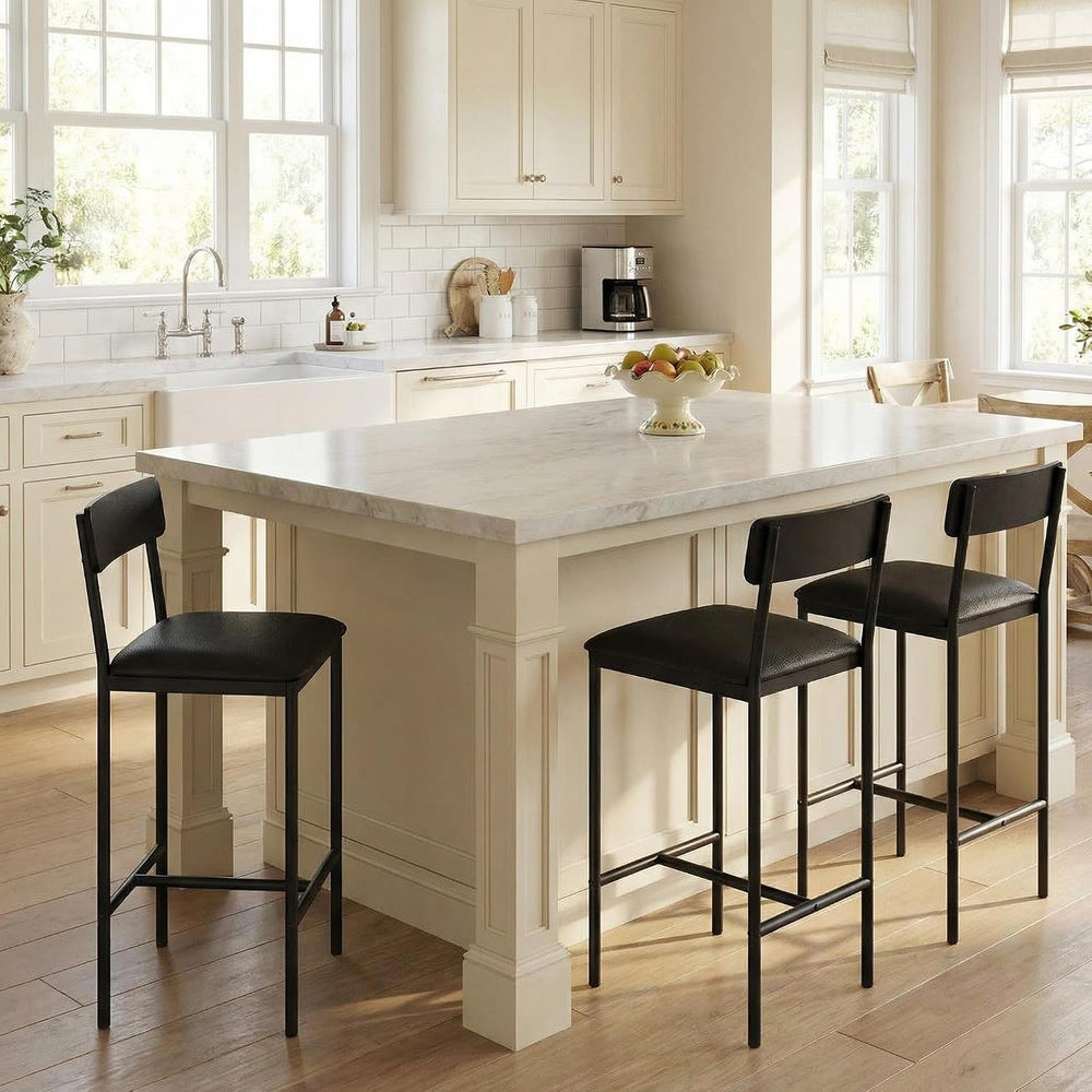 GarveeHome Bar Stools Set of 2, Upholstered Counter Height Bar Stools with Ba...