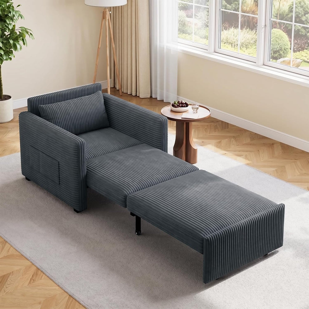Ahomly 3 in 1 Pull Out Sleeper Chair, 75.2” Corduroy Single Sofa, Dark Gray