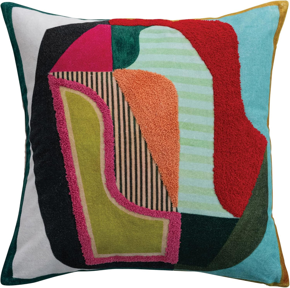Bloomingville Square Cotton Velvet Printed Pillow with Abstract Design, Tufti...