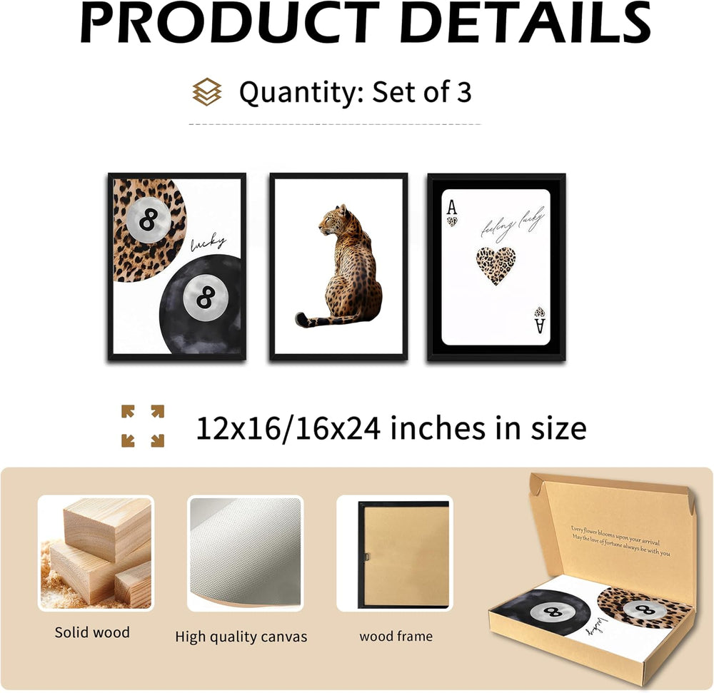 Framed Trendy Leopard Wall Art Set of 3, Funky Preppy Cheetah Wall Decor Pain...