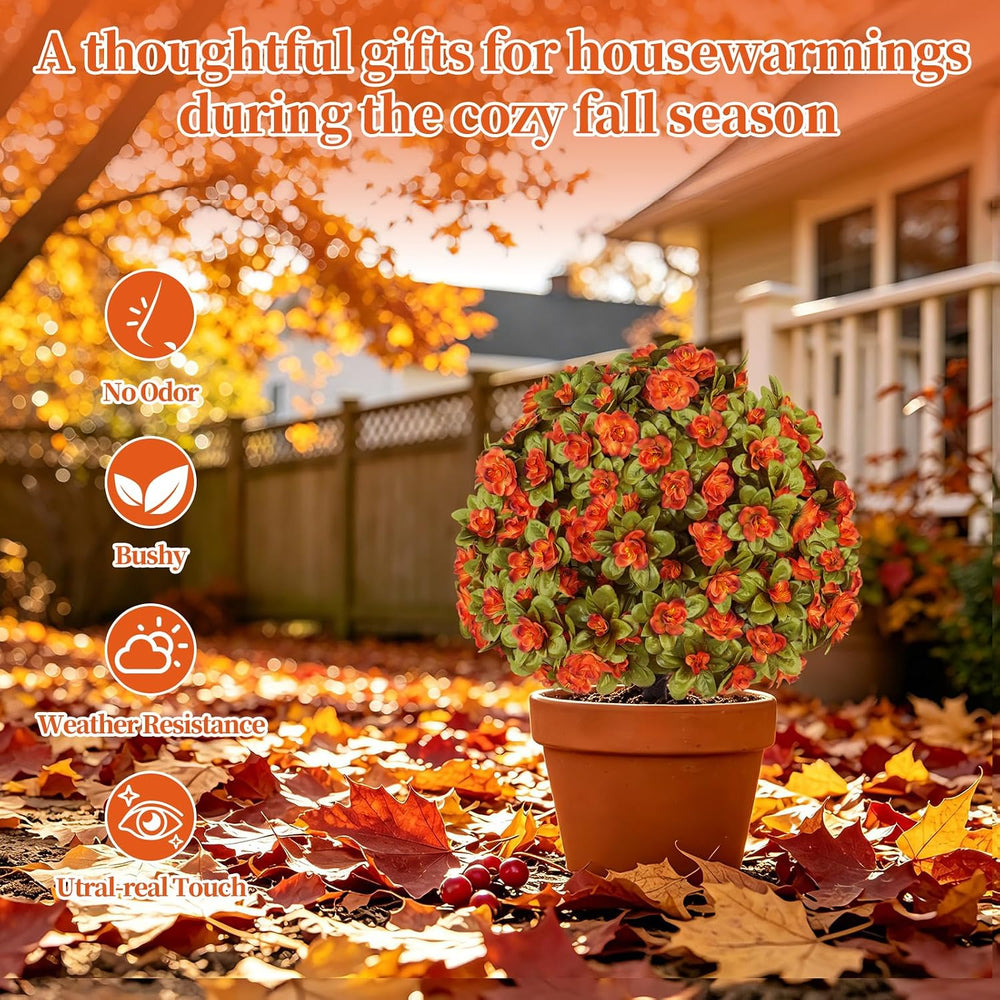 Grooy 2 Pack Artificial Fall Azlea Flower Topiary Balls for Outdoor