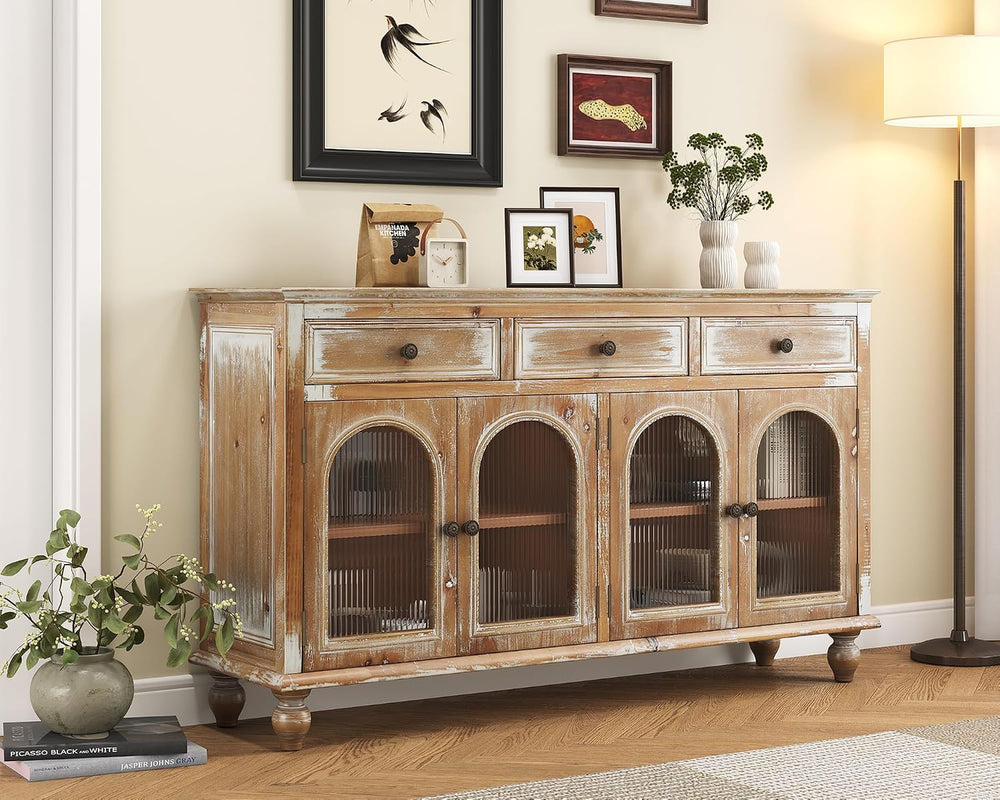 LKTART 59" Solid Wood Sideboard Buffet Storage Cabinet with Doors&Dr...