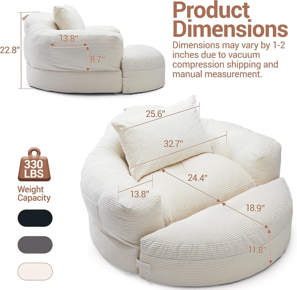 63''Round Chaise Lounge Chair with Footstool,Plush Seating(Beige)