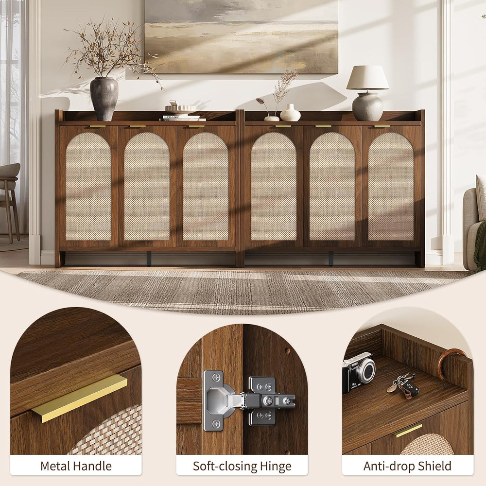 Shoe Cabinet Storage for Entryway - Rattan Accent Cabinet with 3 Doors & ...