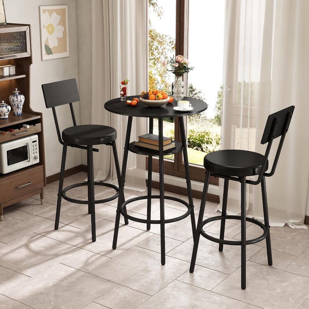 Zevemomo 3 Pieces Bar Table and Chairs Set Pub Table and Chairs for 2-Black