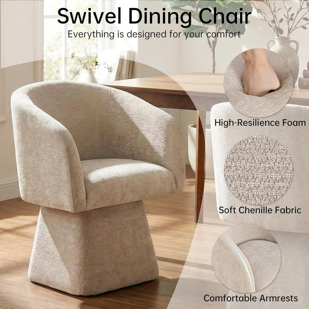 VKNOW Upholstered Swivel Dining Chairs Set of 2 with Barrel Back and Arm
