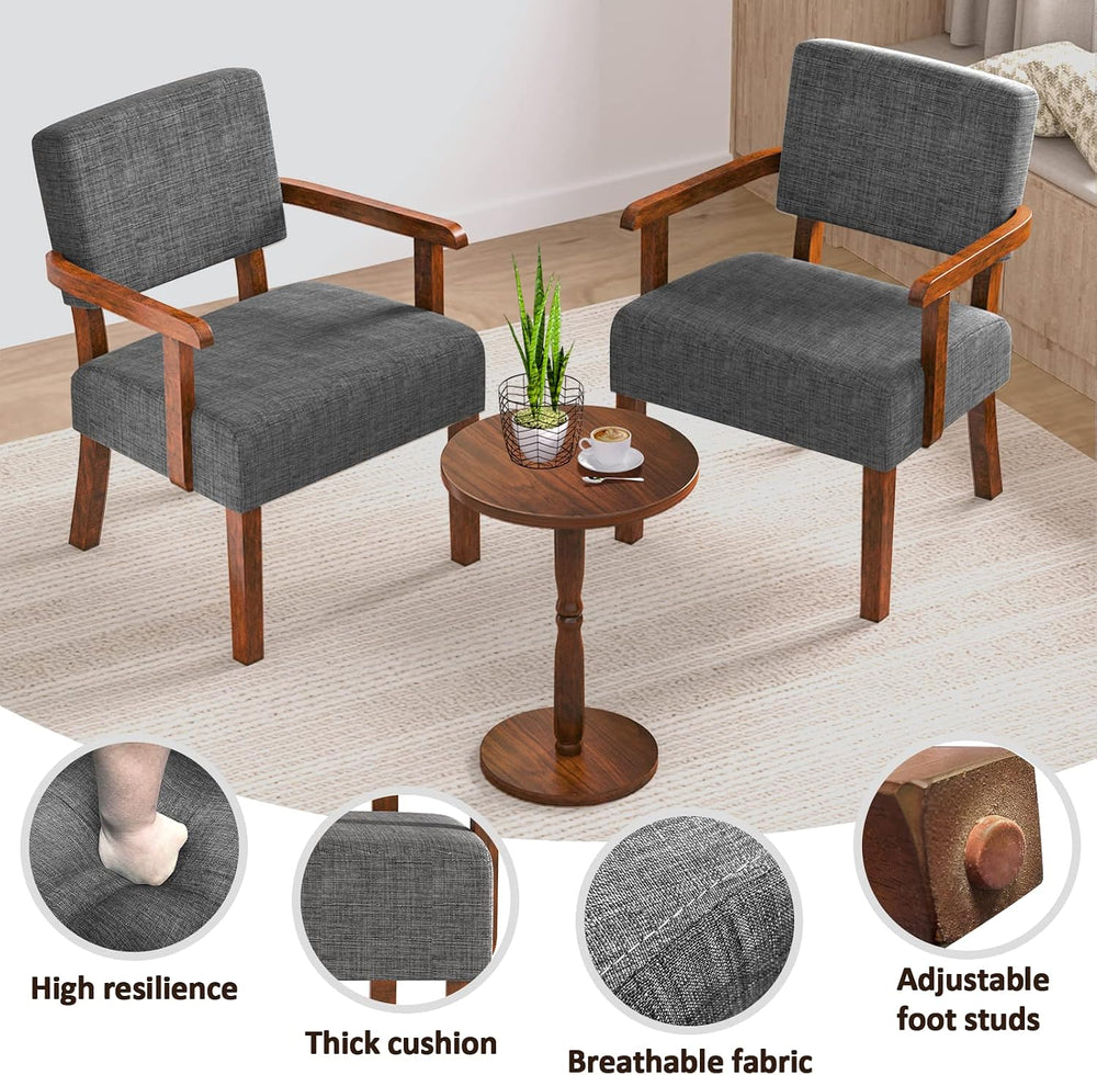 FAGAGA Accent Chairs Set of 2, 2 Solid Wood Armchairs with Side Table