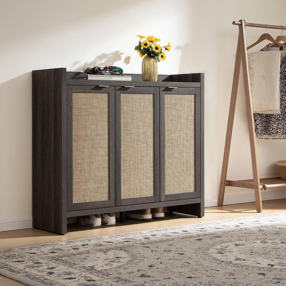 SICOTAS Shoe Storage Cabinet, 30 Pairs Rattan Shoe Cabinet for Entryway