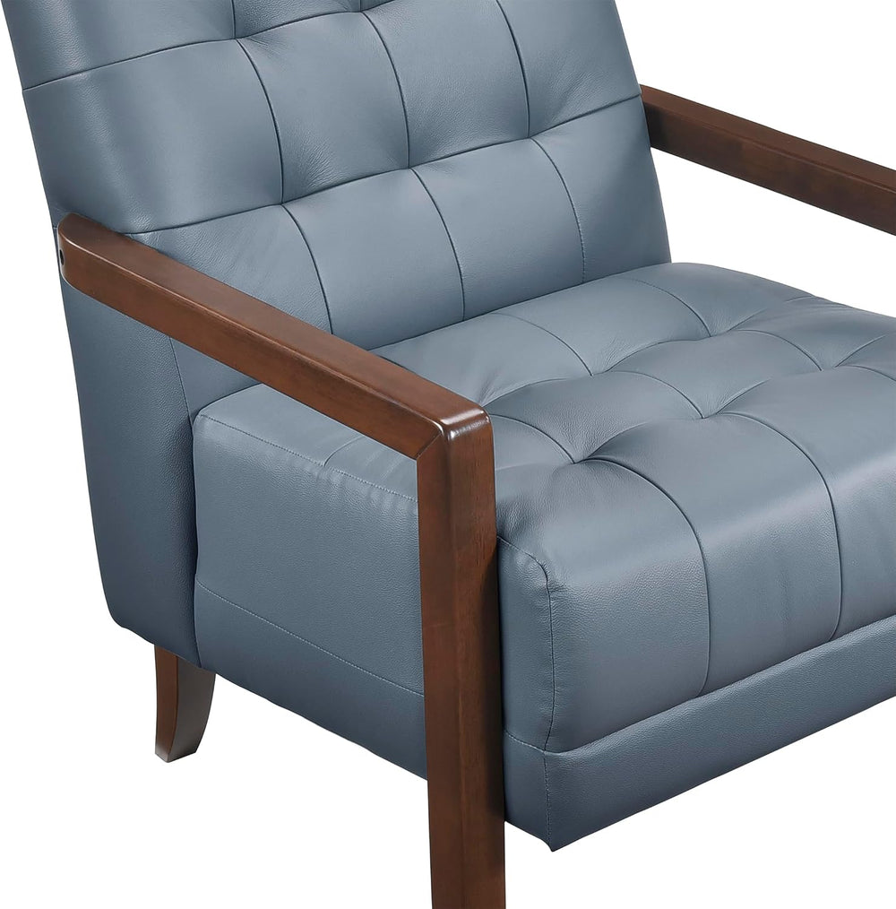 Lexicon Modern Leather Match Accent Chair,Tufted, Solid Wood Arms,Blue