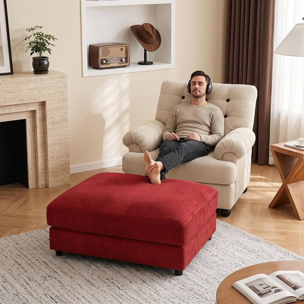 Mofolit 40" Rectangle Corduroy Ottoman Oversized Upholstered Footrest(Red)