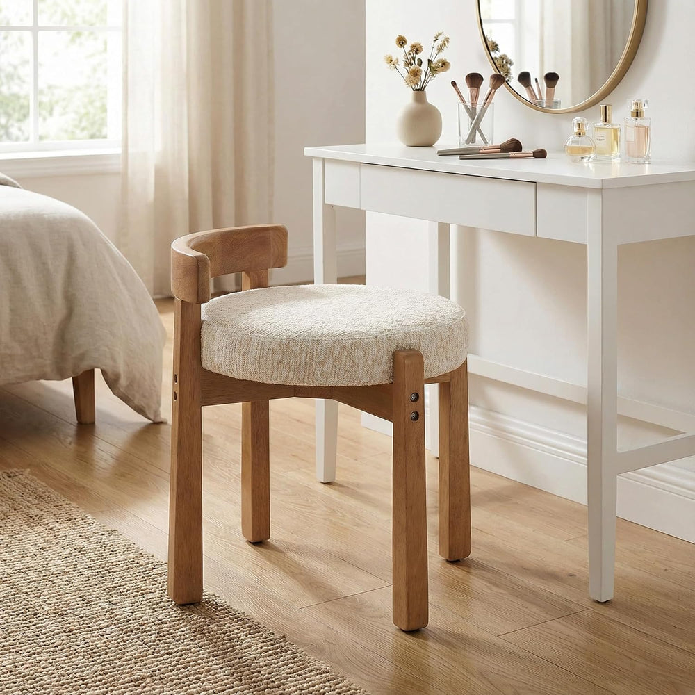 HNY Modern Chenille Vanity Chairs & Ottoman Set of 2, Beige