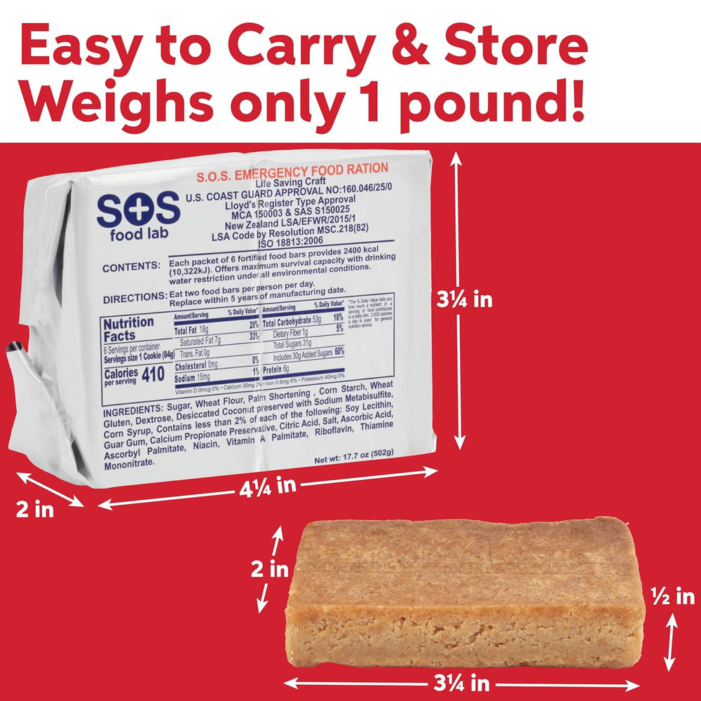SOS Food Lab Emergency Food Bar - 2400 Calorie Ration (5 Pack Shortbread Cook...