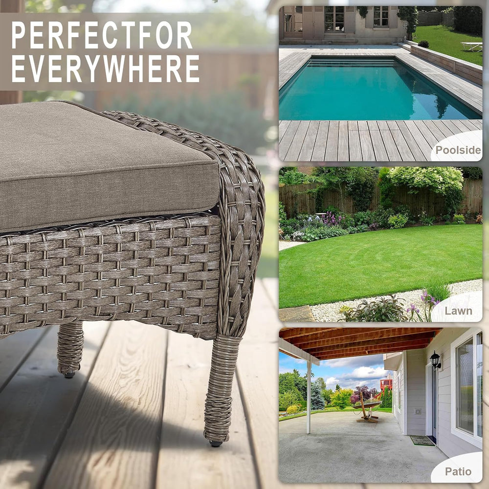 Belord Outdoor Ottomans for Patio Foot Rest - 25 Inch PE Wicker Foot Stool Se...