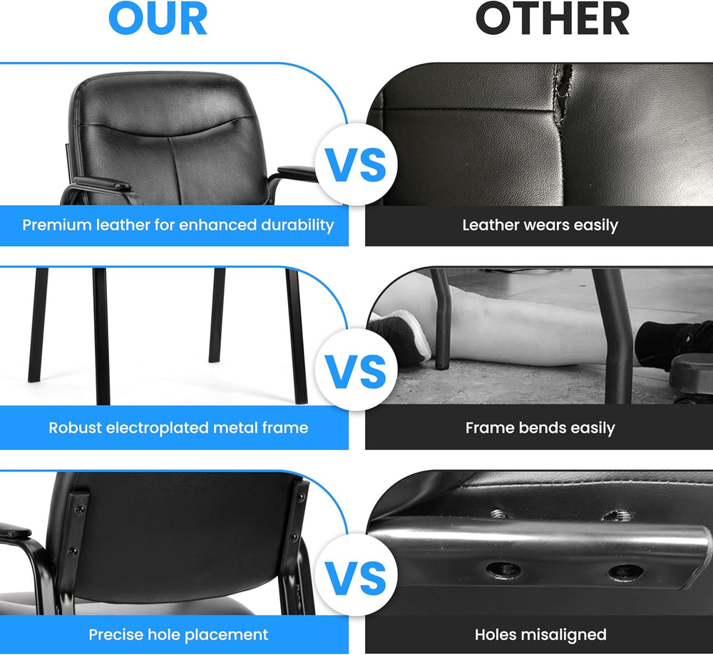 Simple Deluxe Leather Guest Chair with Padded Arm, Waiting Room Chairs Statio...