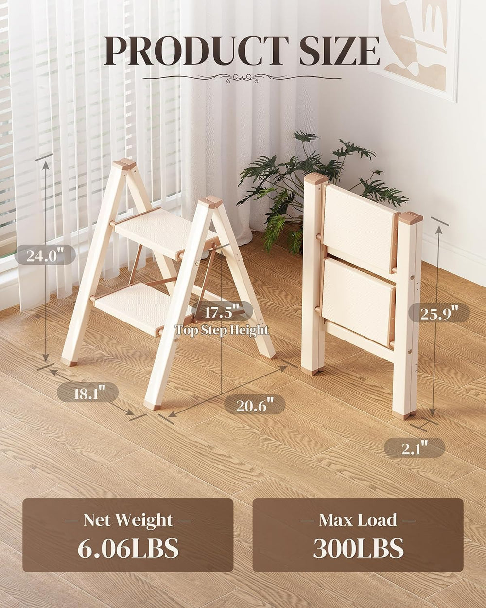 2 Step Ladder, Foldable Aluminum Step Stool with Anti-Slip Pedal