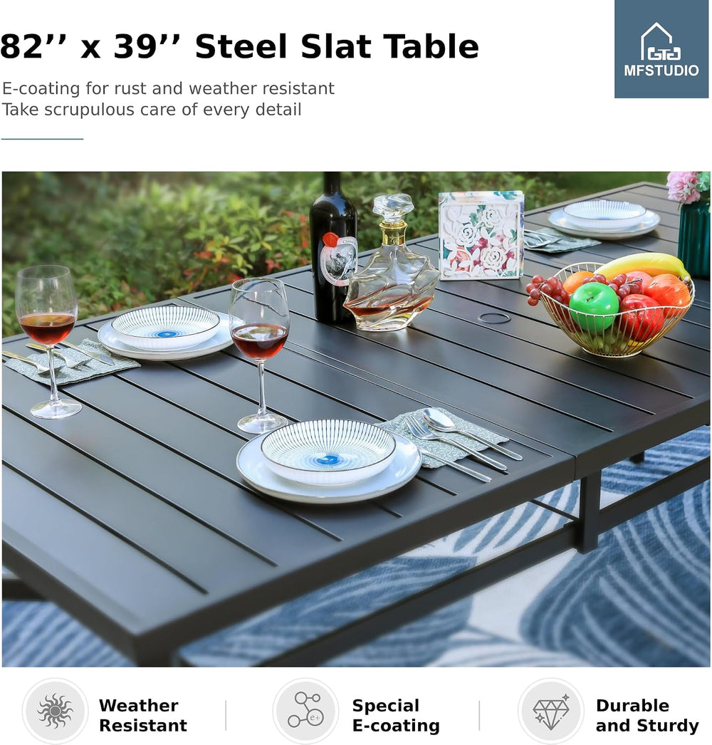 MFSTUDIO 9 Pcs Outdoor Dining Set, 82'' Metal Table & Swivel Mesh...