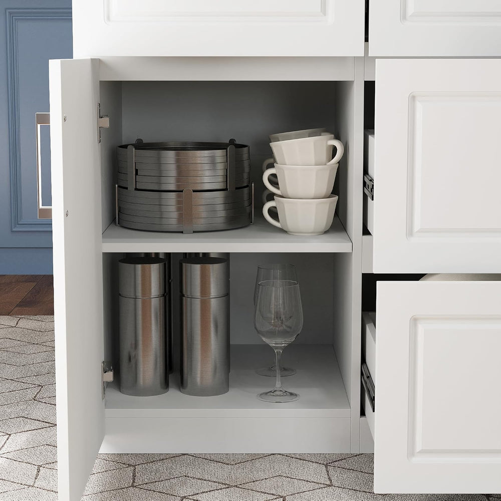 AIEGLE 66.9-in Stationary Kitchen Storage, Island Table with Seating, White