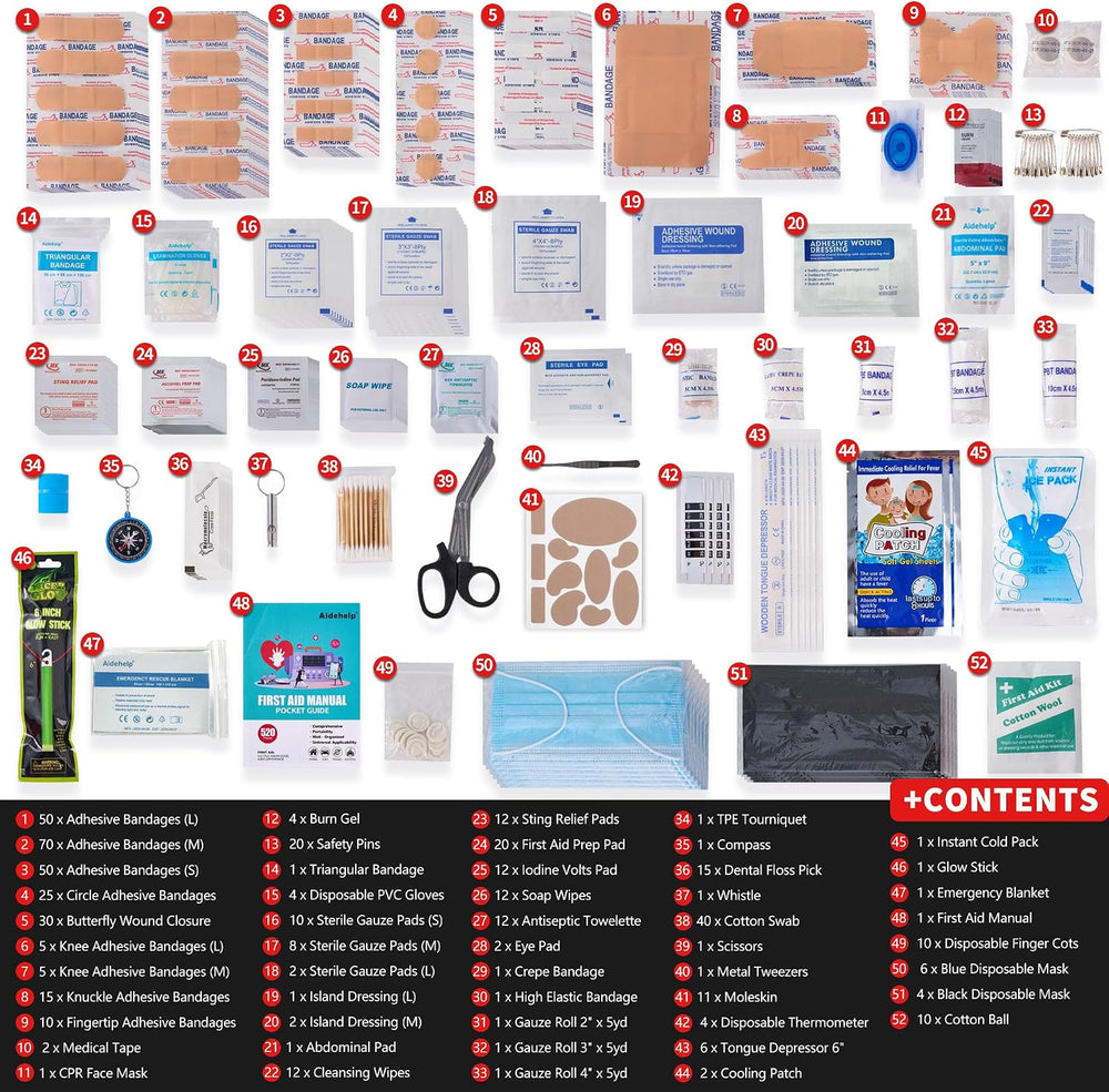520 Pieces Premium First Aid Kit - Large Emergency Medical Kit (Black)