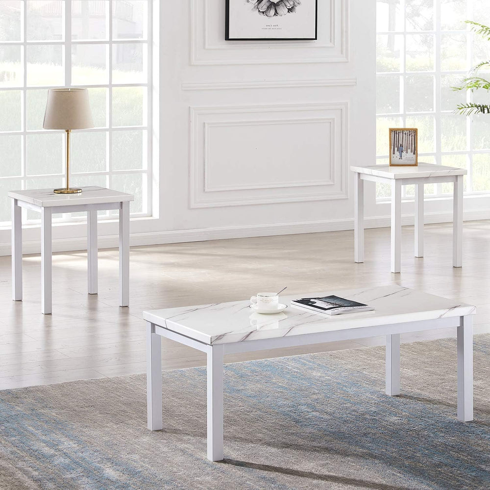 Recaceik Coffee Table Set of 3, Faux Marble Top with Metal Frame, Living Room...