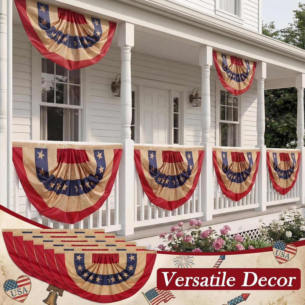 Fanfanwin 6 Pcs Tea Stained Patriotic Bunting Flag 4th July Banner,2x4 Ft