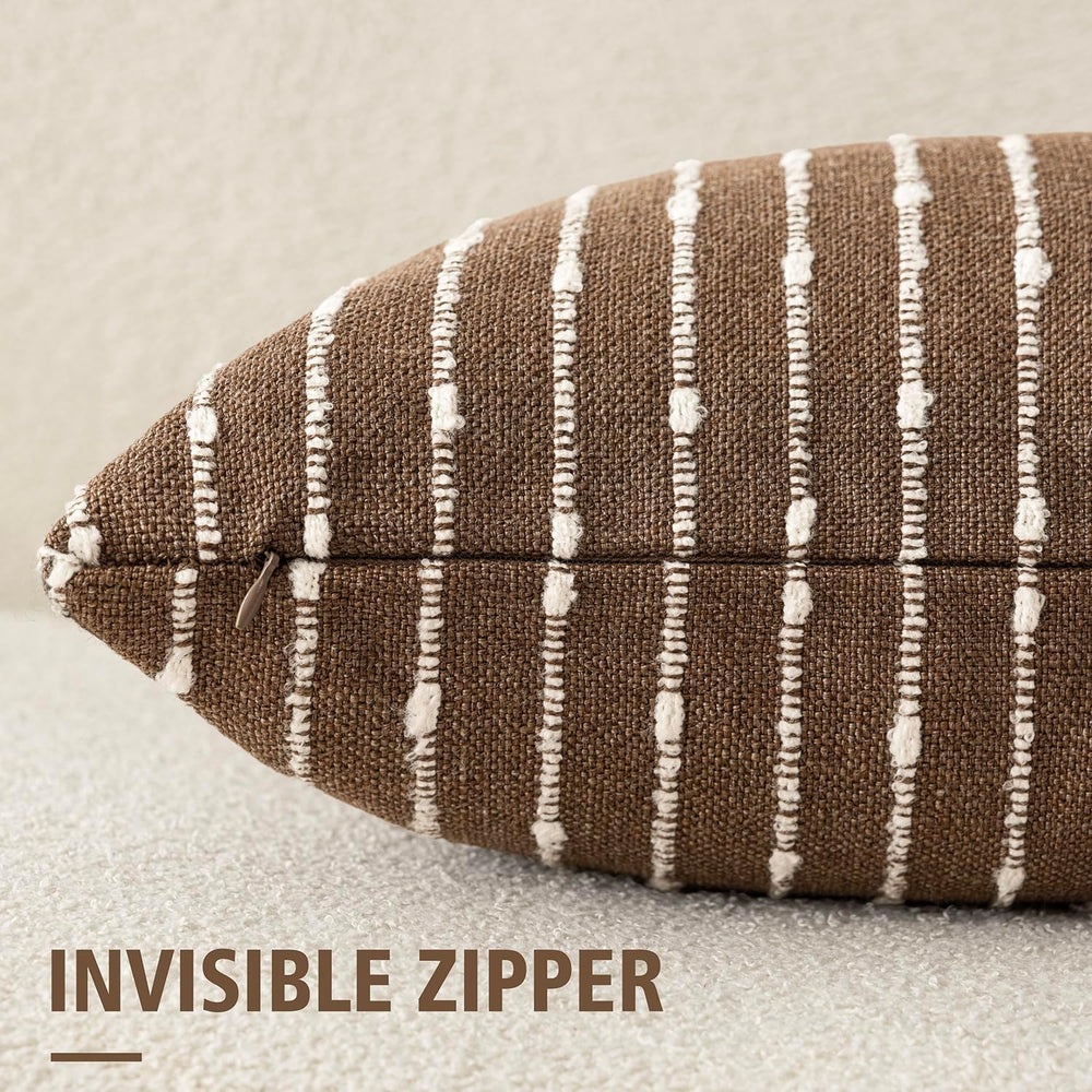 Foindtower Decorative Striped Boucle Throw Pillow Covers 22x22 Inch Brown